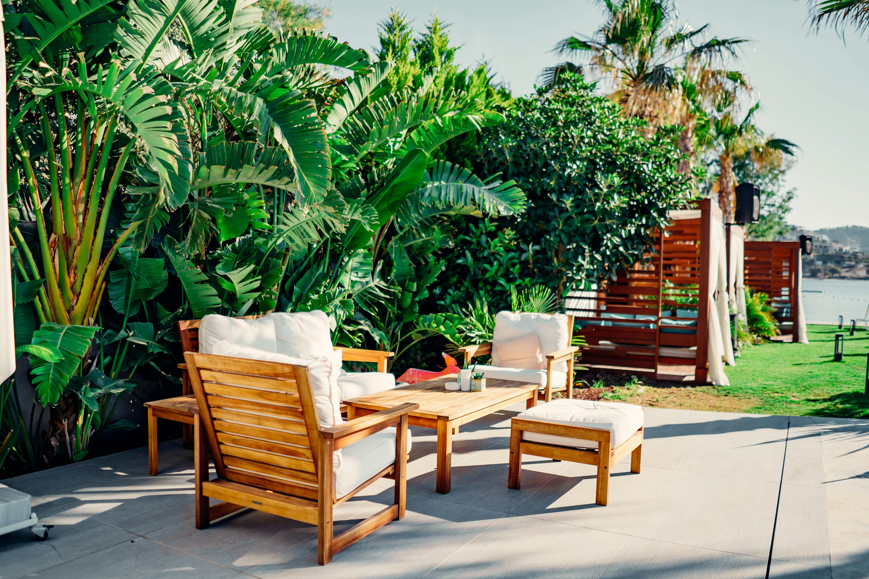 Teak outdoor dining table with chairs - placeholder photo